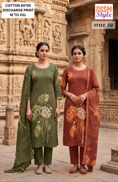 Ossm style 232 cotton 3pcs kurtis wholesale